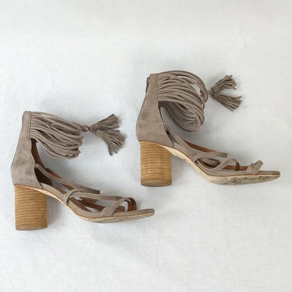 JEFFERY CAMPBELL DESPINA STRAPPY TASSEL SUEDE SANDALS SZ 7.5 - Picture 4 of 6
